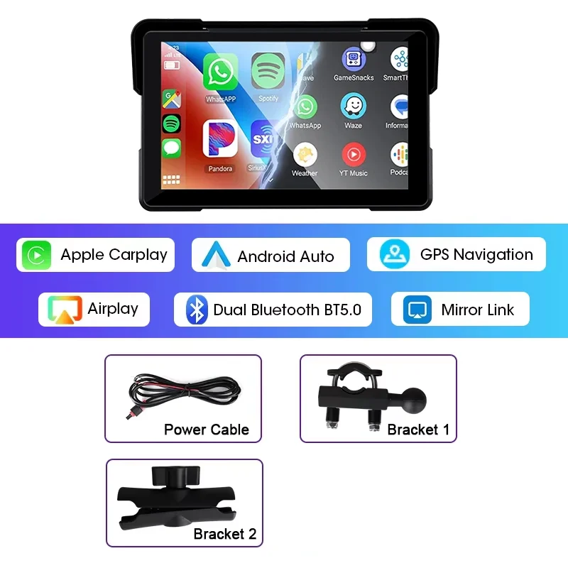 Jansite 5/7 inch Carplay Motorfiets DVR Navigatie GPS Draadloos CarPlay Android Auto IPX7 Scherm Draagbare Moto Monitor