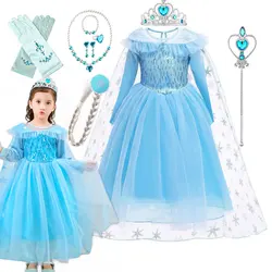 2024 Carnival Costume Frozen Cosplay Dress Girls Festival Pageant Princess Apparel Toddler Birthday Party Gown Snow Queen Outfit
