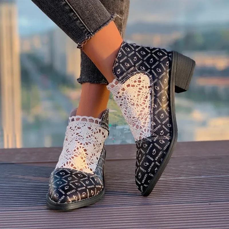 2024 Spring new large size women's shoes 40-43 feet wide hollow hollow mid-heeled hole shoes thin openwork