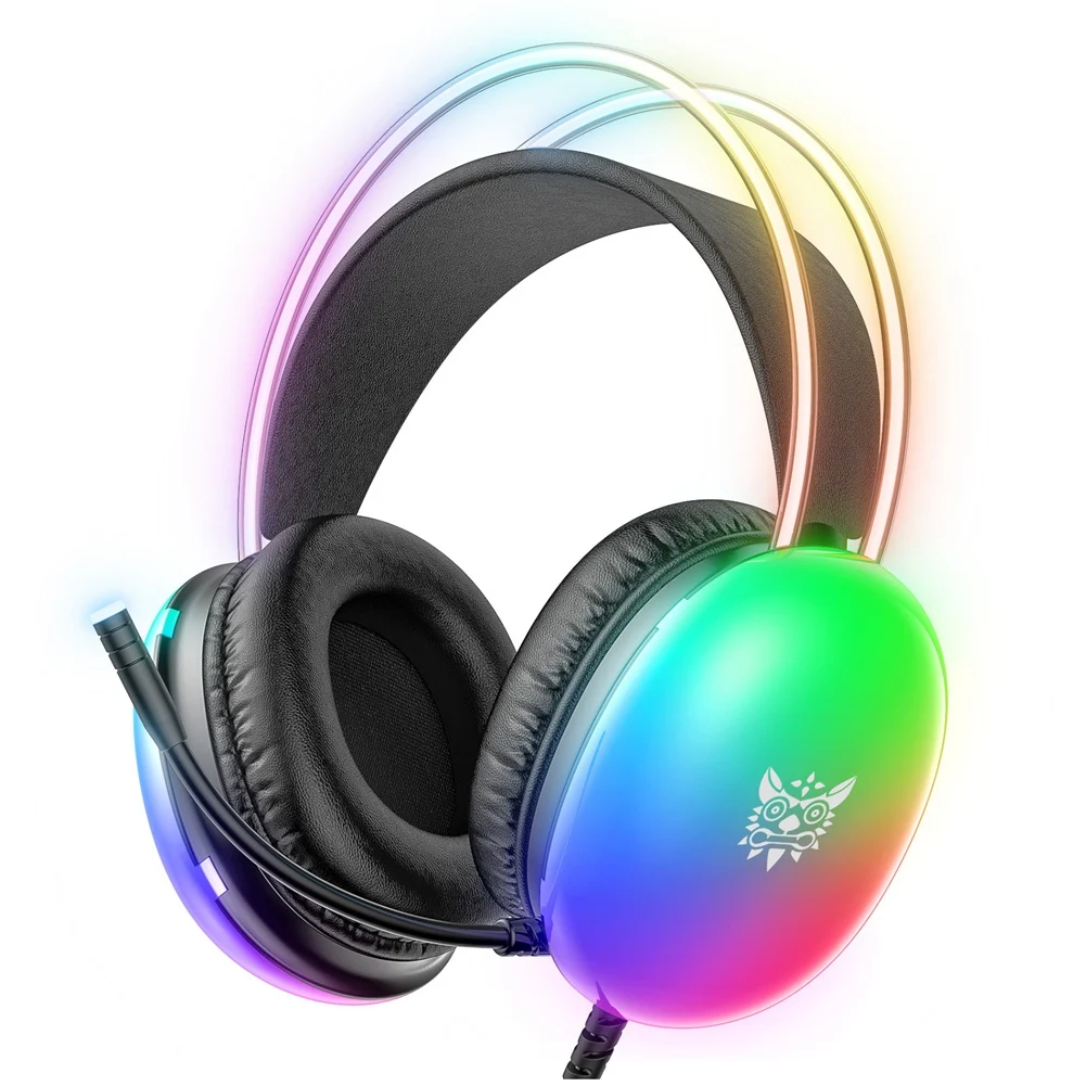 A57G-ONIKUMA Gaming Headset with RGB Dynamic Lighting Wired Over-Ear Headset with Noise Canceling Microphone for PC Black