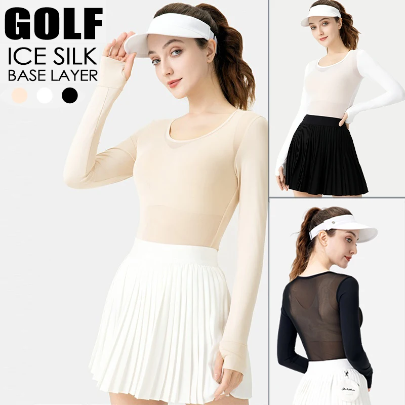 Pgm Sunscreen Golf Shirt Women Outdoor UV Protect Cooling Tops Ice Silk Round Neck Underwear Sport Long Cuff Sleeve Clothing