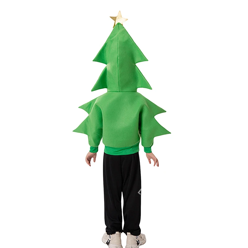 Kids Boys Girls Christmas Tree Costume Long Sleeve Hood Coat Holiday Apparel Accessories Cosplay Outfit