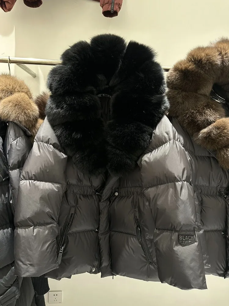 OFTBUY 모피 재킷 럭셔리 천연 여우 라쿤 모피 칼라 따뜻한 패션 겨울 오리털 코트 파카 의류 패딩 재킷 여성용