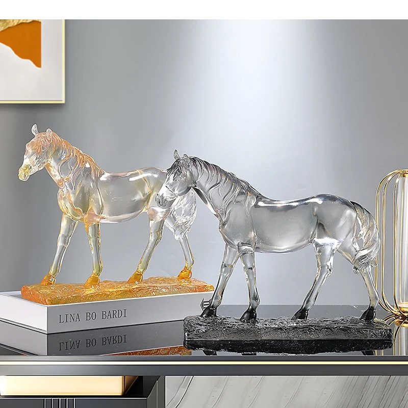 Resin Handicrafts Simulation Animal Sculpture Horse Ornament Transparent Colored Horse Decorative Figurines Home Decoration