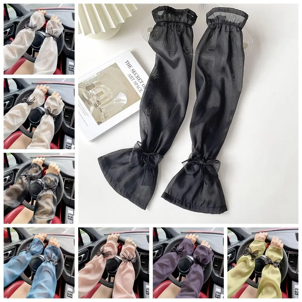

Fashion Sun Protection Long Arm Sleeves Fingerless Breathable Bow Ice Silk Sleeve Nylon Hand Sleeves Summer Arm Warmers Cycling