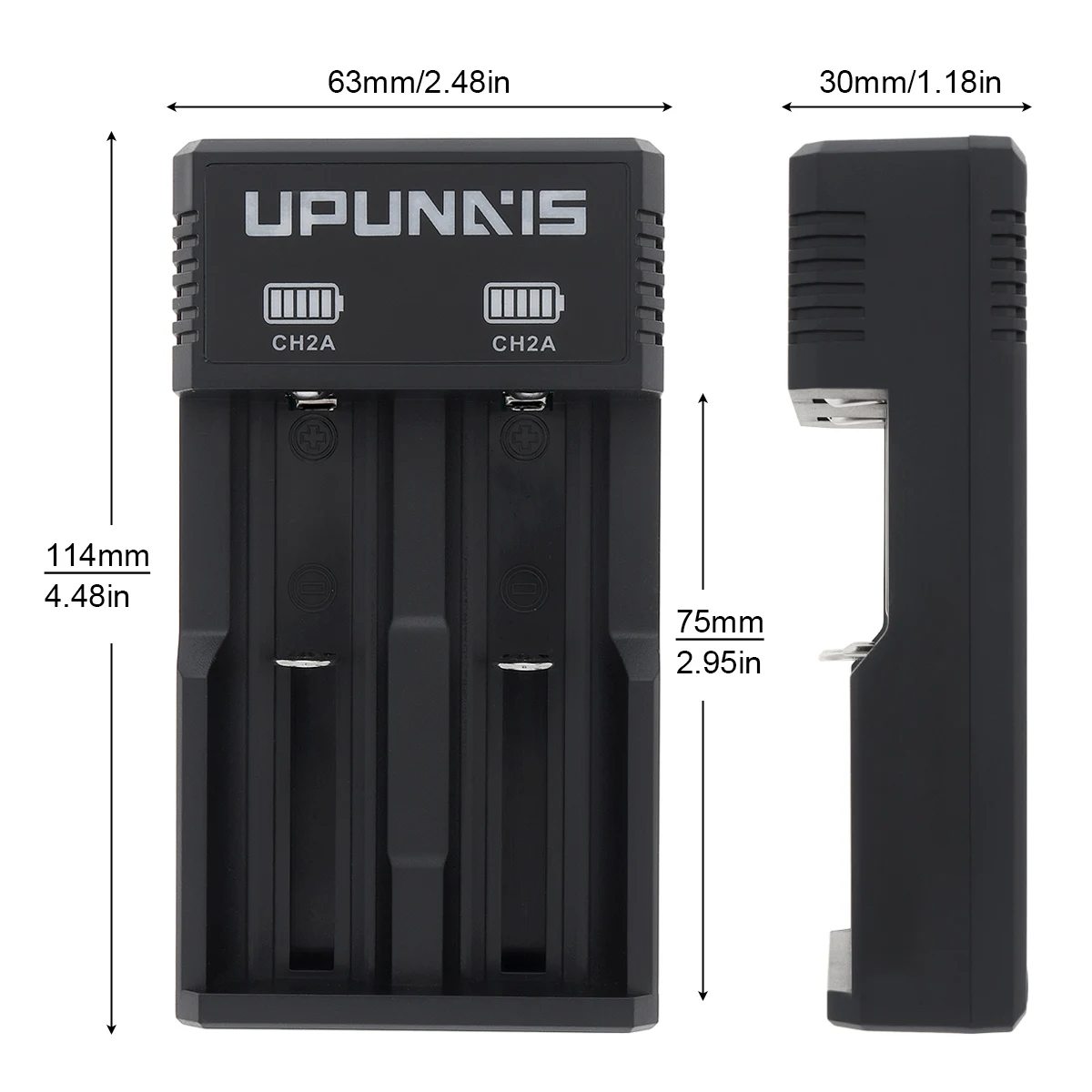 Ch2a porta usb slots duplos carregador de bateria universal eletrônico portátil adequado para 26650 18650 18500 18350 17670 16340 10440