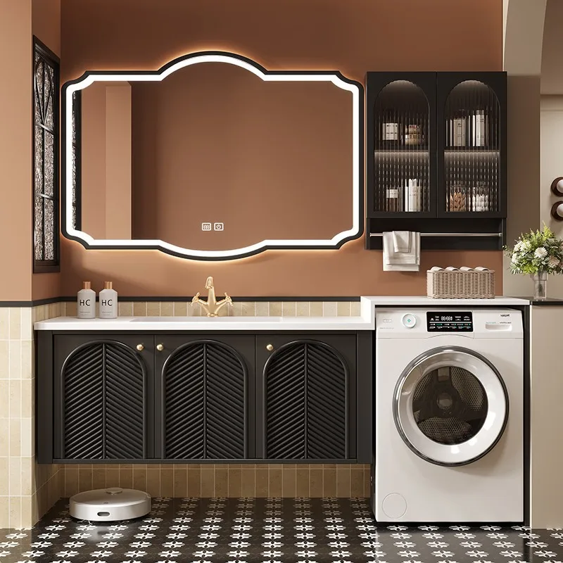 

Oak French retro washing machine integrated cabinet combination hot bending integrated basin bathroom cabinet washbasin antique