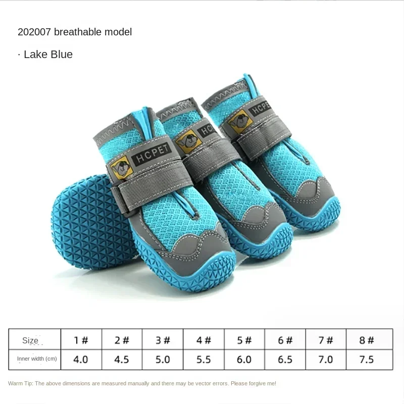 Breathable and waterproof running shoes for dog, non-slip, breathable, for small, medium and large dog, 4PCs