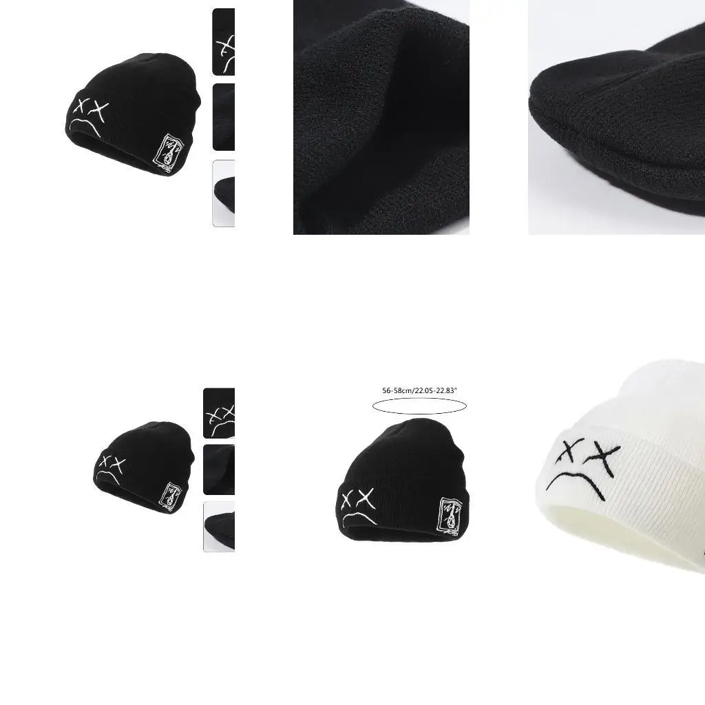 

R1WE Простая забавная вязаная шапка с выражением грустного лица, теплые уши для защиты, индивидуальная уличная трендовая вязаная