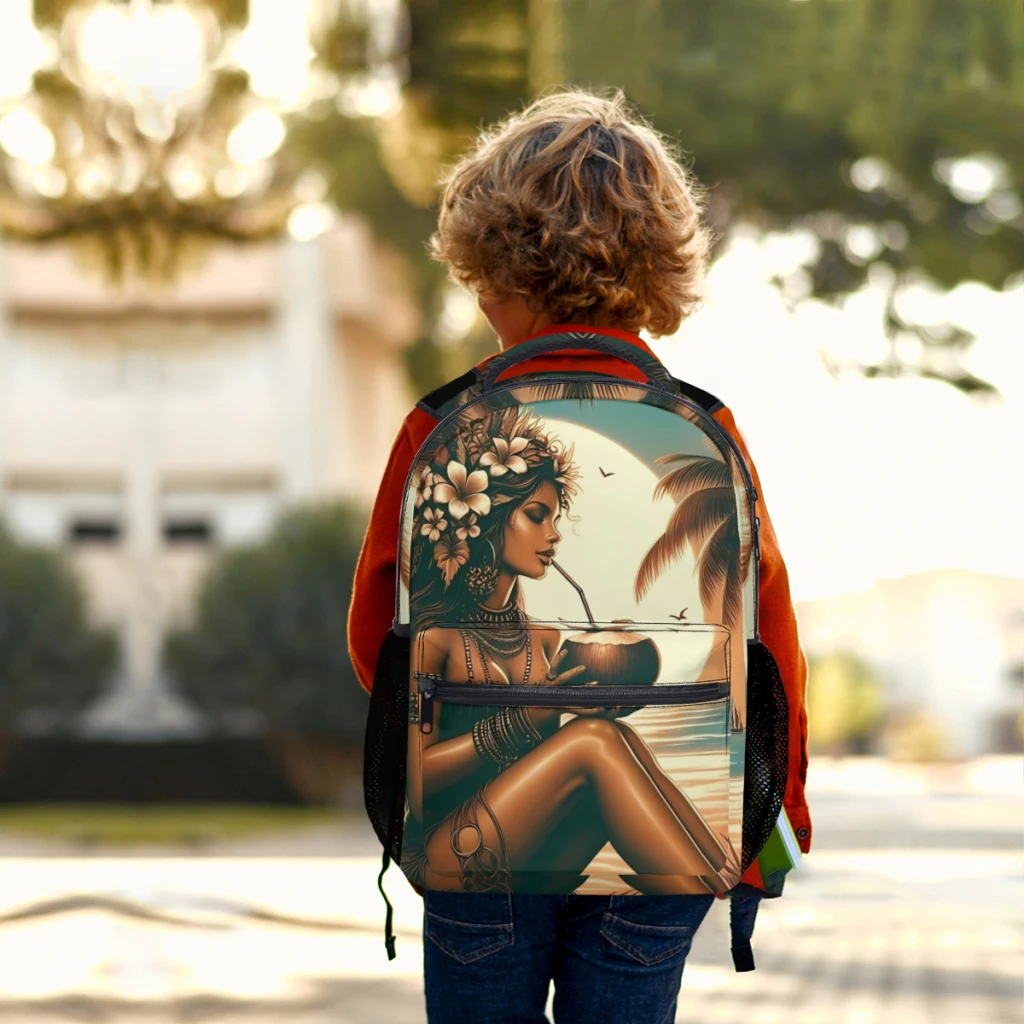 Deusa das Alças das Crianças, Bolsa Escolar Estampada Praia de Coco, Leve, Casual Jovem, Bolsa Escolar