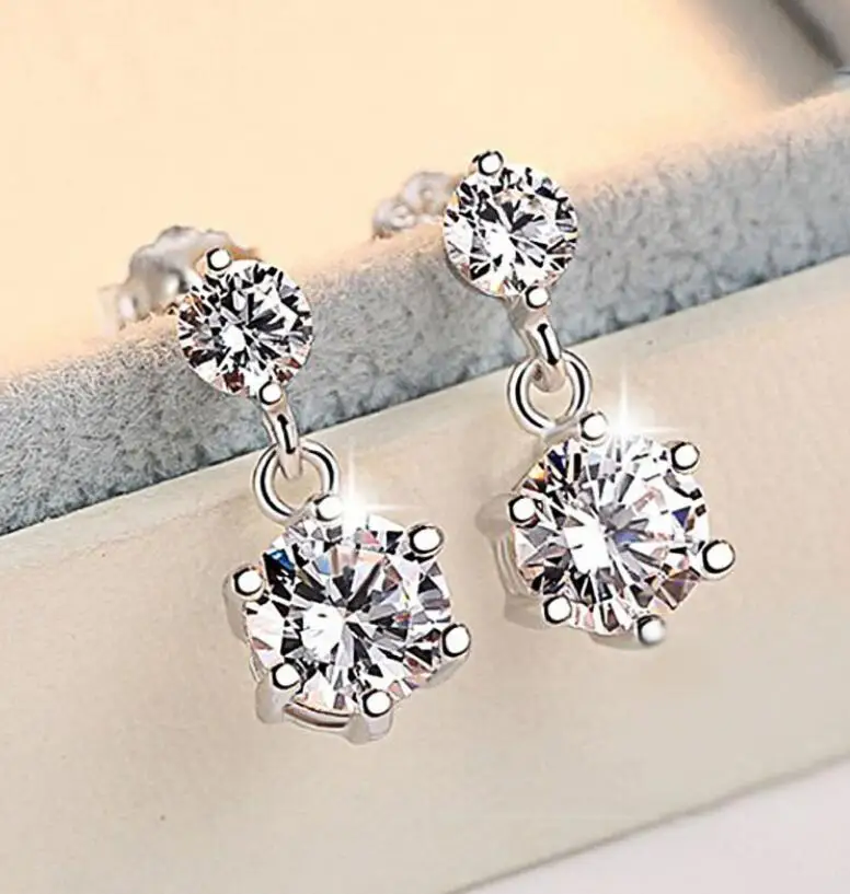 5.6cttw D Color Round Brilliant Cut Simulated Moissanite Diamond Drop Earrings 925 Sterling Silver Stud Earring for Women Gift