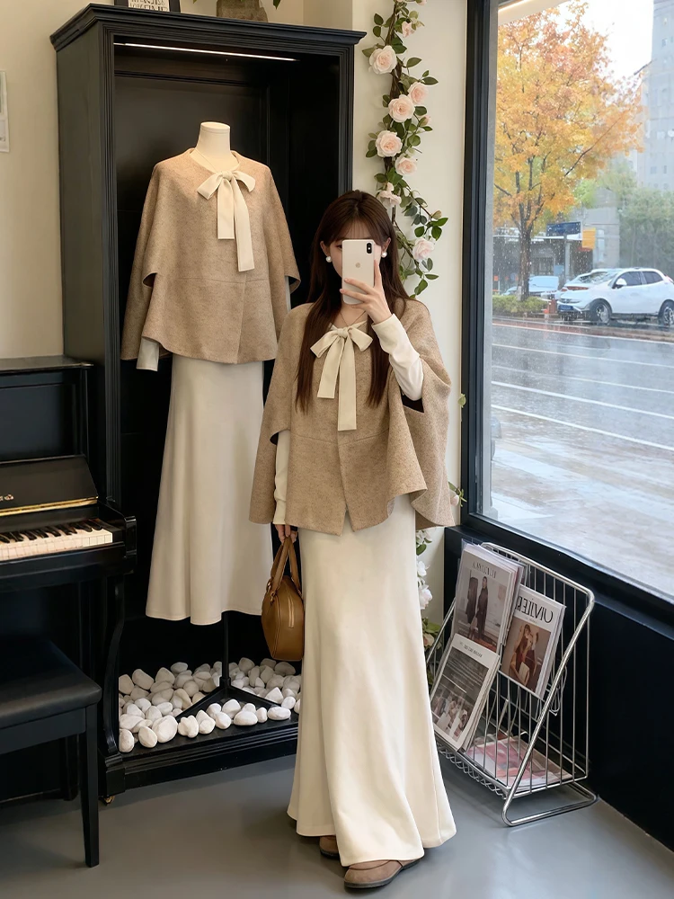 

Spring Fashion plus Size Women's Coat Dress Set Elegant Fragrance Style Cowl Neck Long Sleeve High Waist Casual Wear