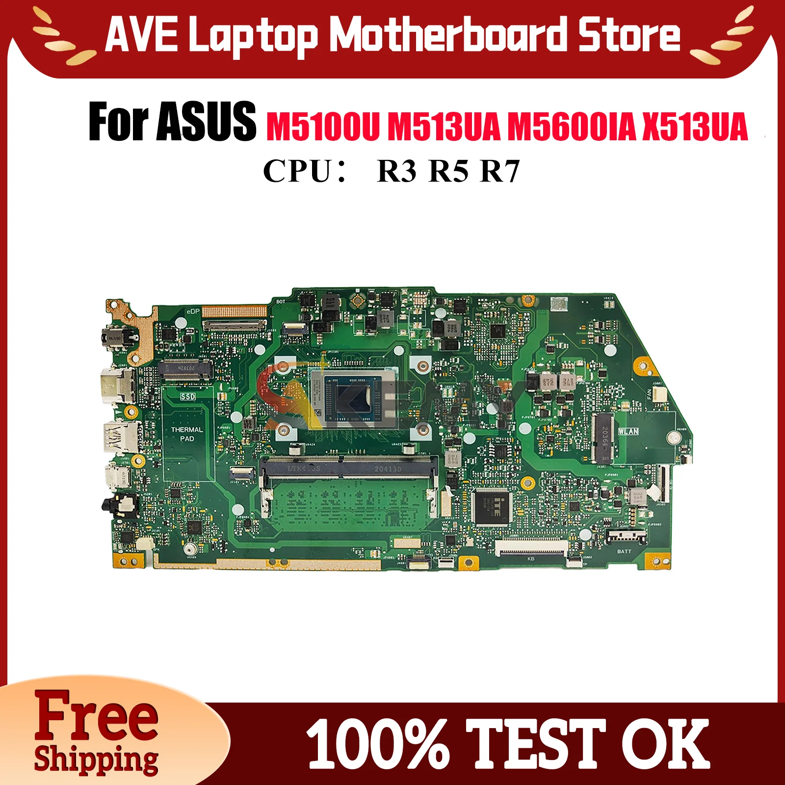 

Материнская плата для ноутбука X513UA для ASUS VivoBook M5600IA M513UA X513U X513UA M5100U с процессором R3 R5 R7, 100% тестирование, ОК, быстрая доставка