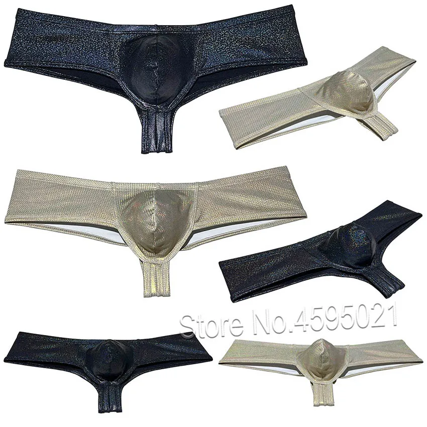 Men Shiny Leather Like Bikini Boxer Metallic Luster Underwear Cheeky Boxer Briefs Half Hip Pants