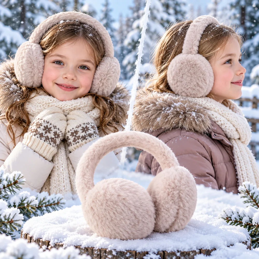 Girls Boys Winter Earmuffs Soft Plush Ear Covers Kids Snow Outdoor Ear Warmers Winter Cold Weather Accessories