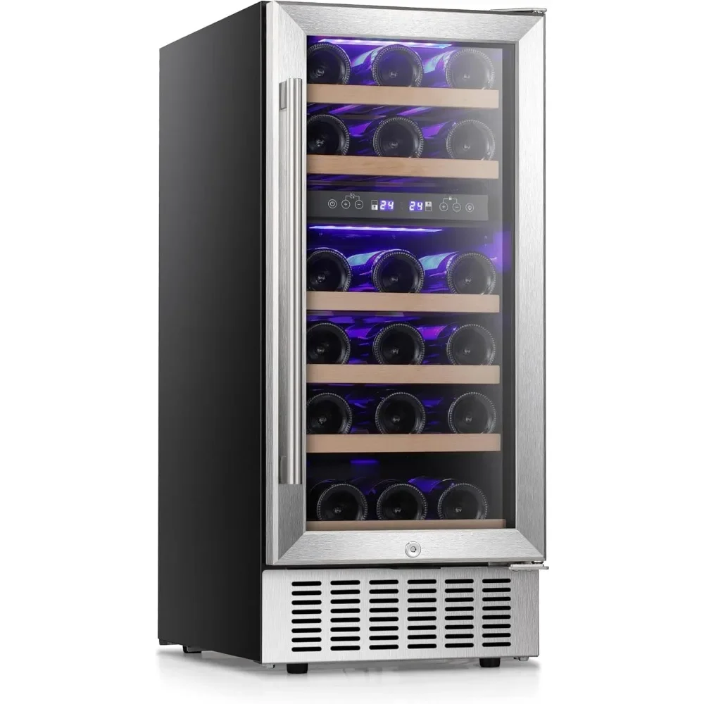 

15" Wine Cooler Under Counter Beverage Refrigerator Beer Mini Fridge 28 Bottles Dual Zone Built-in Freestanding