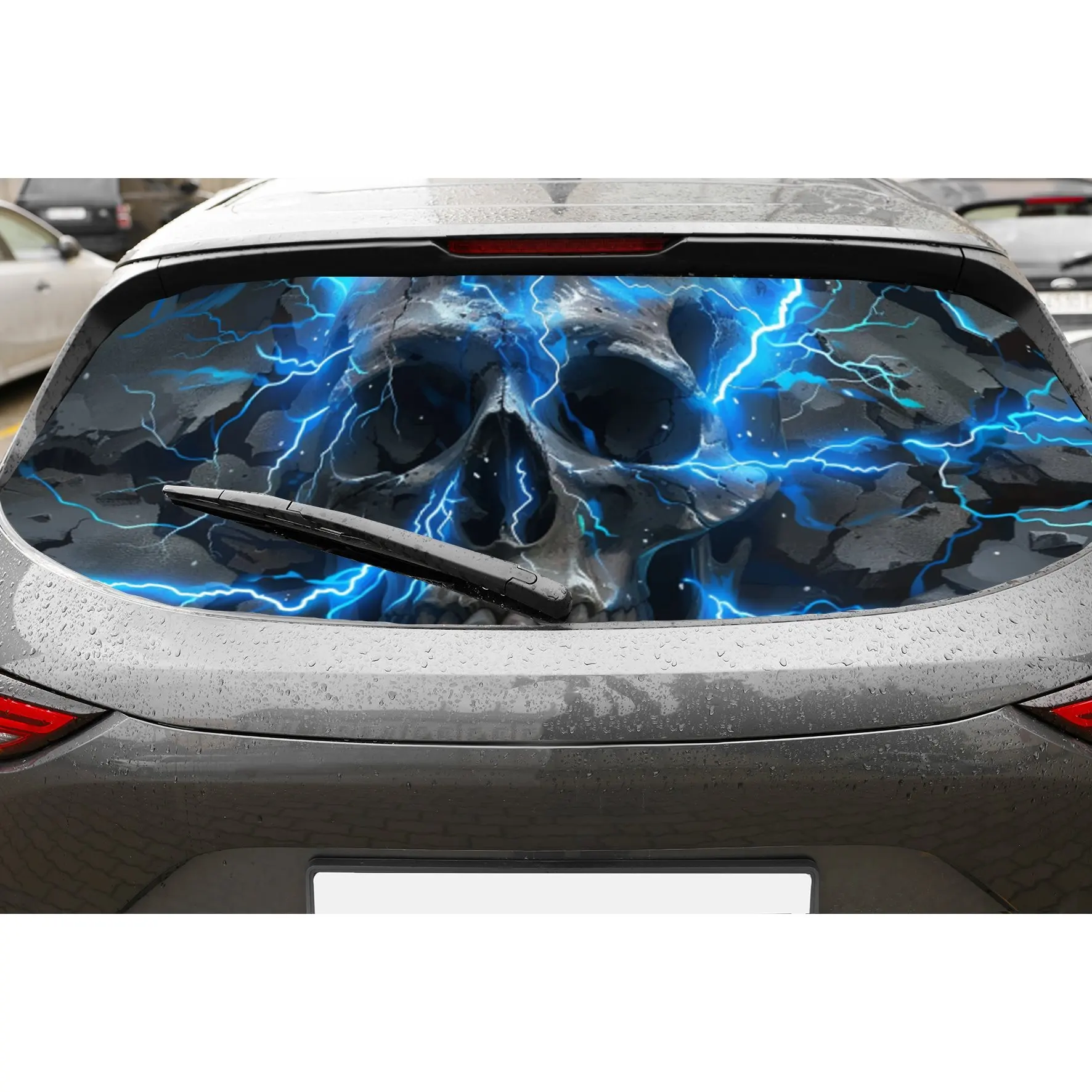 

Blue current hits skull Print Car Rear Windshield Sticker Truck Window See Through Perforated Back Window Vinyl Wrap Decal Self