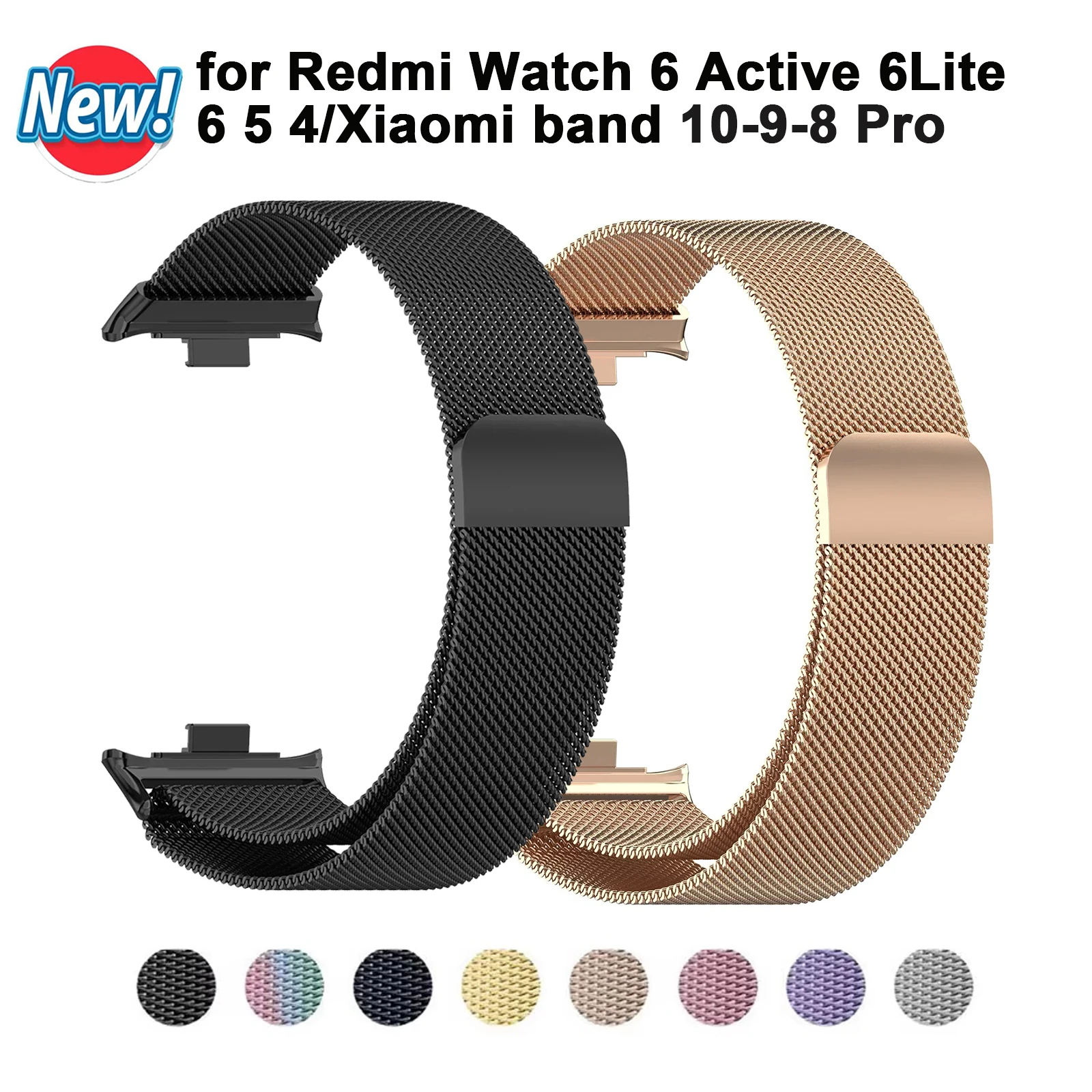 Metal Strap For Redmi Watch 6 Lite 6Active 6 5 4 Milanese Band Watchband For Xiaomi Smart Band 10/9/8 Pro Magnetic Loop Bracelet
