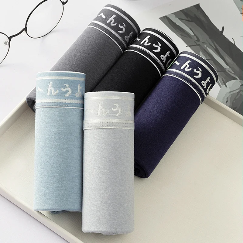 5 Pcs/Lot Men Boxers Briefs Underwear Modal Underpants Japanese Style Undies Shorts Knickers Solid Boy Panties L XL 2XL 3XL 4XL