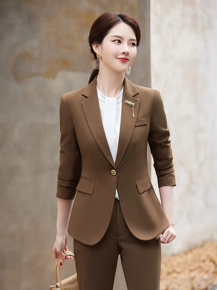 Long Sleeve Spring and Autumn One Button Solid Color Slim Temperament Black Boutique Women's Formal Wear Two-Piece Set Office La