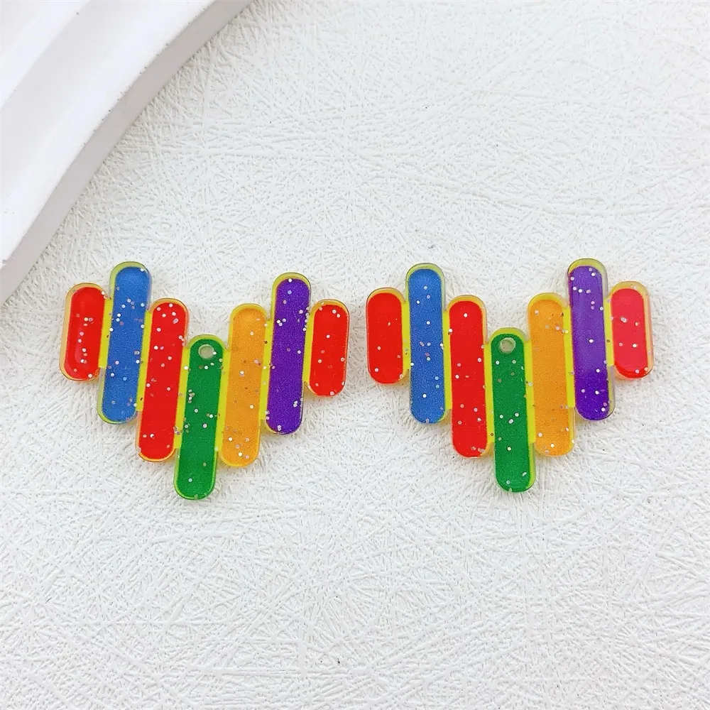 

10pcs One Side Printing Acrylic Rainbow Beads Love Heart Handmade Pride Month Pendant Beads Umbrella Flag DIY Jewelry Accessory
