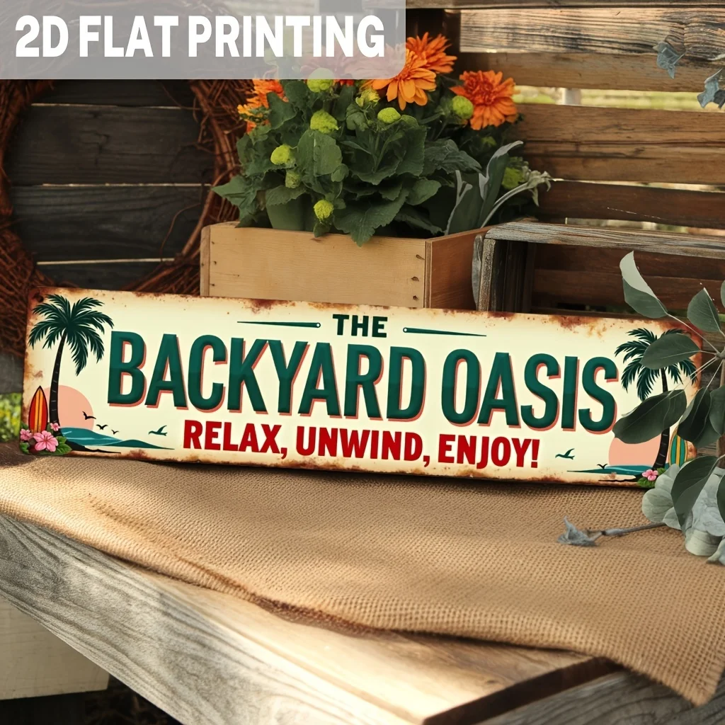 Vintage The Backyard Oasis Relax Unwind Enjoy Sign, Metal Sign, Tropical Beach Theme, Wall Decor for Beach House, Patio