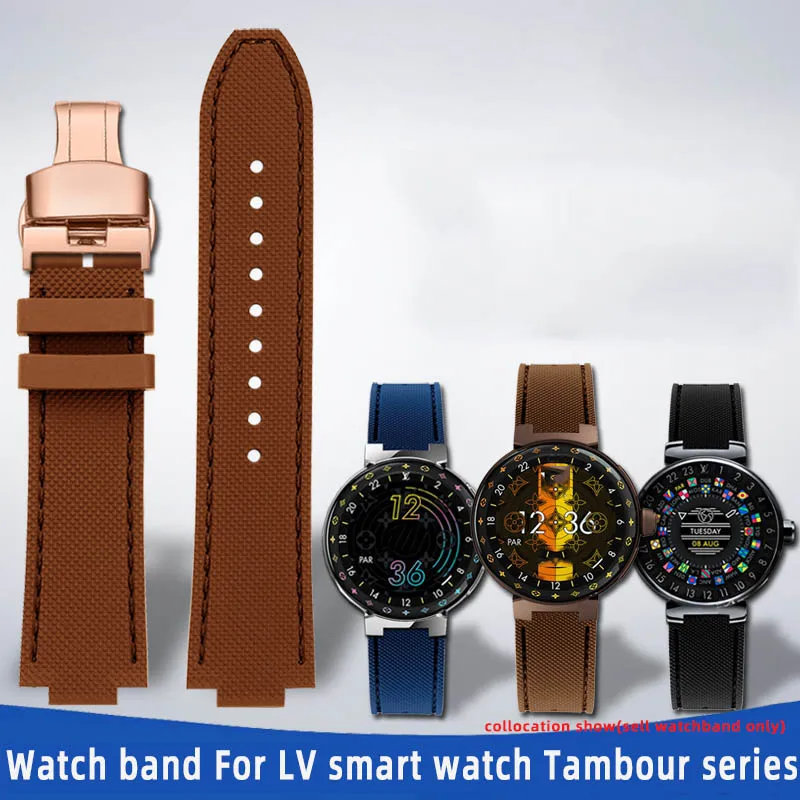 21mm raised wristband for LV smart watch Tambour series raised waterproof silicone rubber watch strap accessories men's bracelet