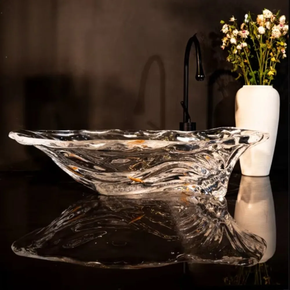 Unique design high-end outdoor villa project balcony washbasin luxury hotel platinum crystal bathroom washbasin sink
