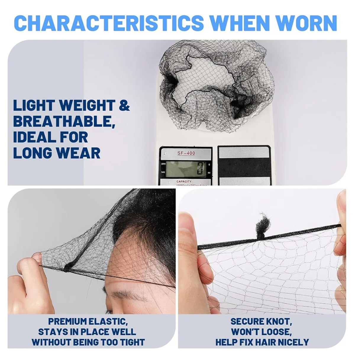 ABGN Black Hair Nets, 60 Pcs Hair Nets for Food Service Workers, Nylon Hair Nets for Women and Men,Kitchen Hairnets