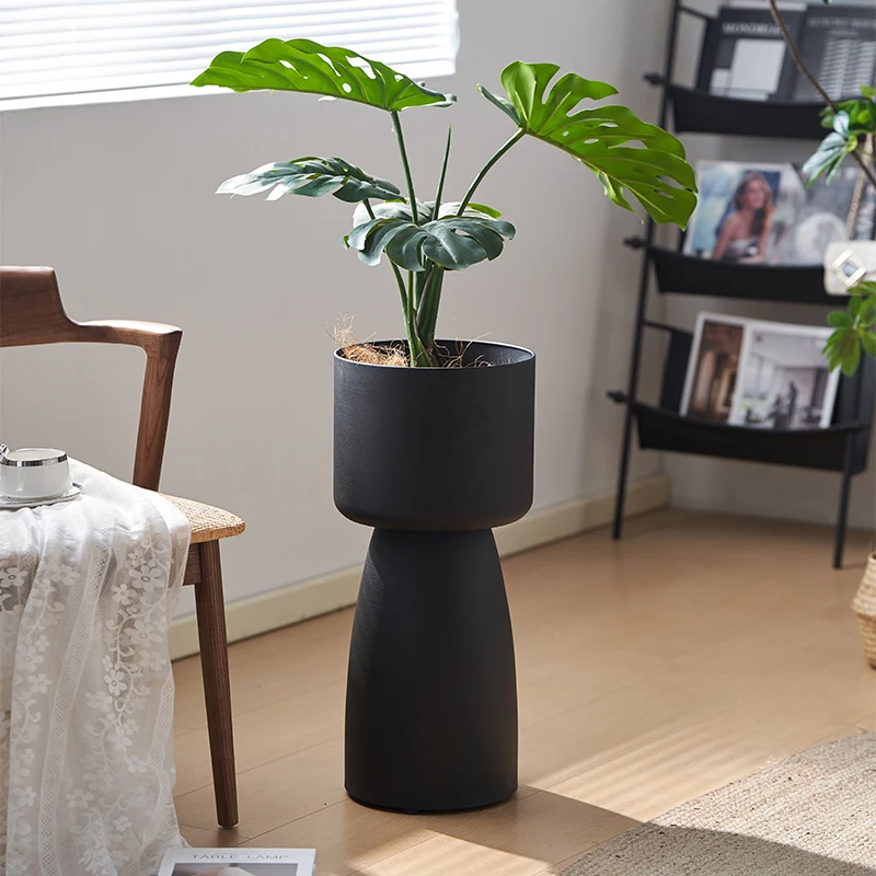 Macetero redondo de hierro forjado con soporte para flores, florero de estilo europeo Ins para sala de estar, exhibición decorativa con almacenamiento para entrada