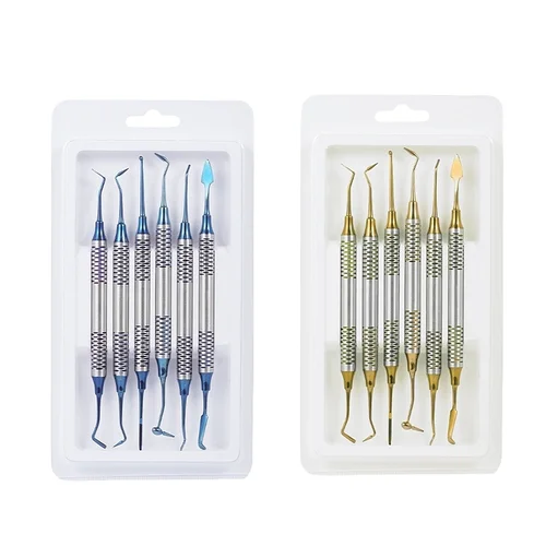 Imagen 2 del producto Kit de Herramientas para Relleno de Resina Compuesta Dental, 1 Juego, Cabeza Recubierta de Titanio, Mango Grueso, Espátula, Instrumento de Relleno Dental para Restauración