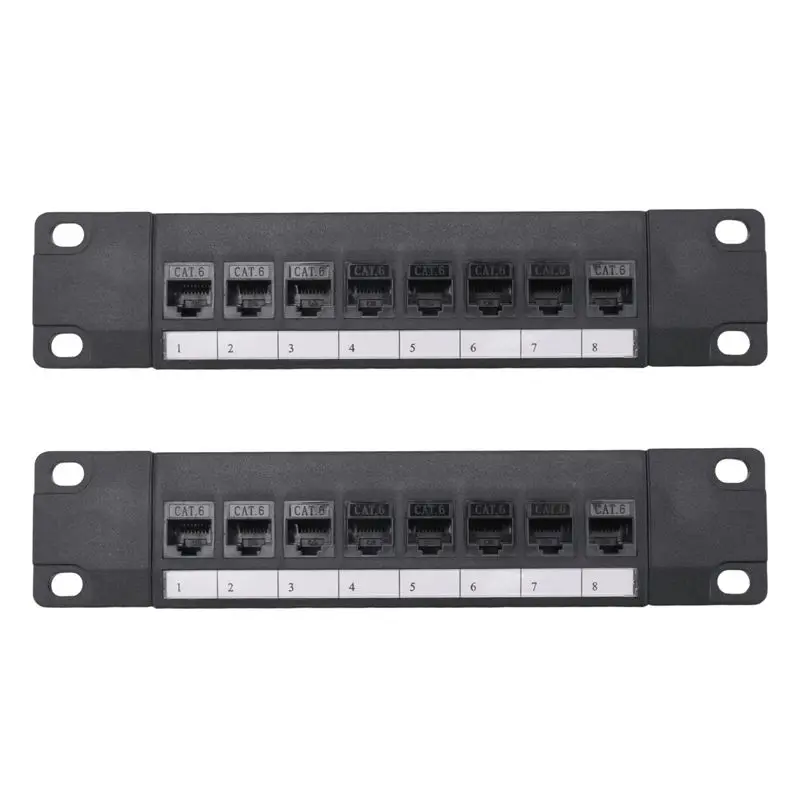 2X 8 Port Straight-Through CAT6 Patch Panel RJ45 Network Cable Adapter Jack Ethernet Distribution Frame