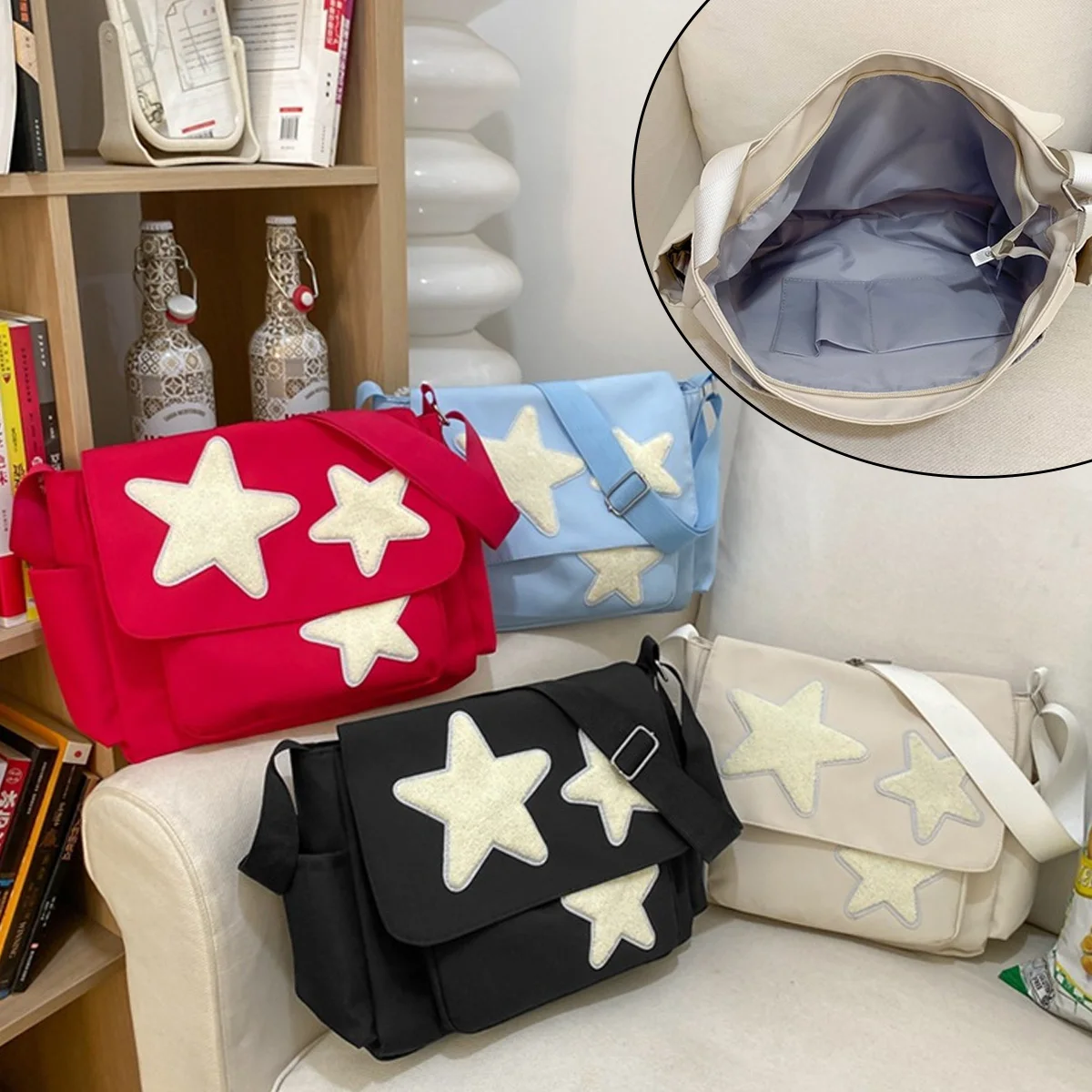 حقيبة ساعي البريد اللطيفة، حقيبة كروس جمالية، حقيبة يد Y2K Star Grunge Bag Emo للسيدات بكتف واحد A-DH #1