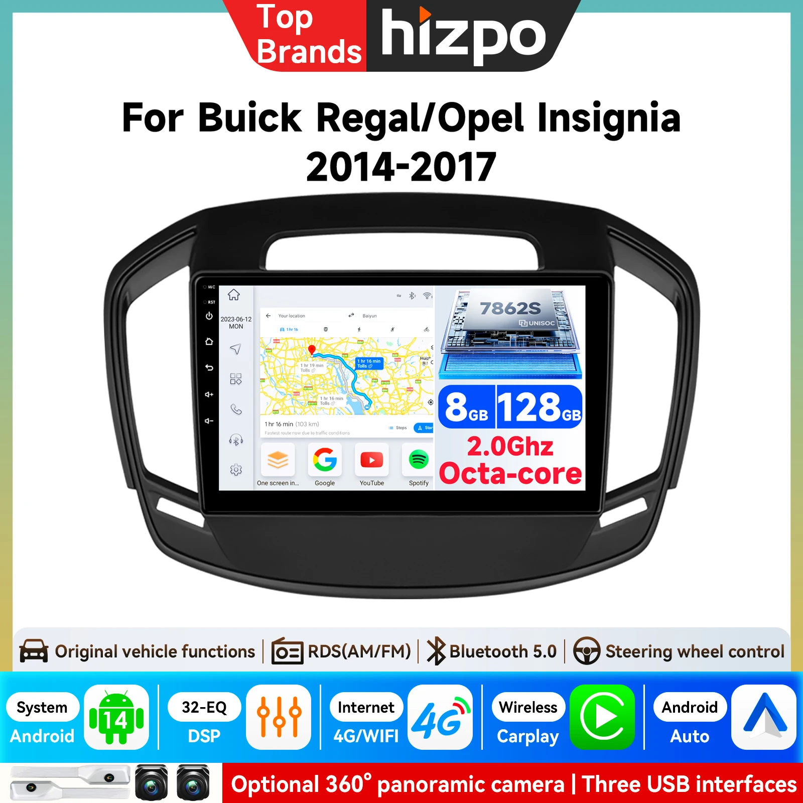 Auto-Radio mit Carplay Android für Opel Insignia 2014 - 2017 für Buick Regal Navigation GPS Stereo 4G WLAN 2din KI-Intelligenter Bildschirm