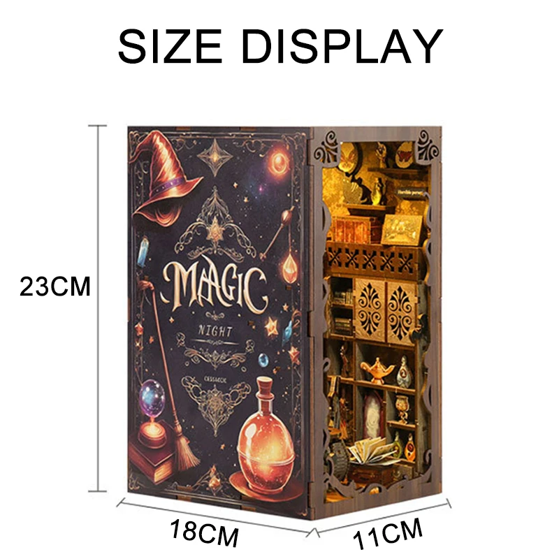 Imagem -06 - Retro Magical Night Wooden Book Nook Faça Você Mesmo Shelf Insert Kits em Miniatura Estante Home Bookend Decoração para Adultos Presentes Artesanais