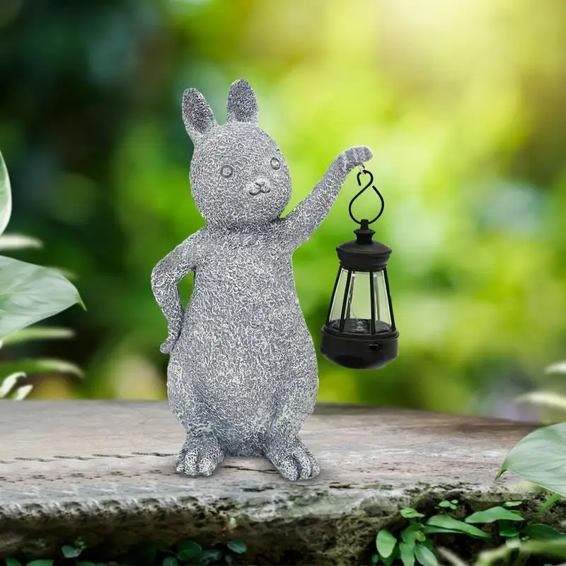 Solar Light Bunny Ornament Cute Figurine Resin Cartoon For Outdoor Garden Decor