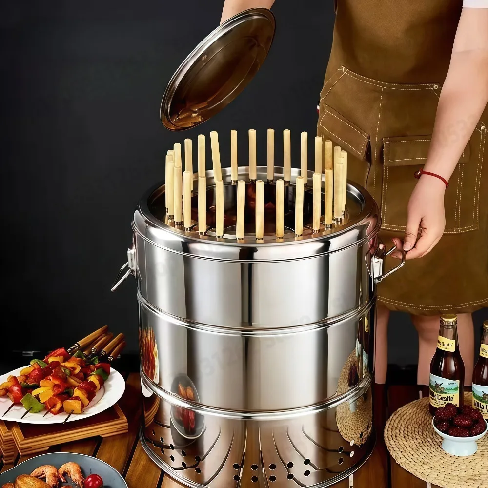 Portable Smokeless Charcoal Grill  Skewers Double Wall Insulation 304 Stainless Steel BBQ Stove for Camping Outdoor