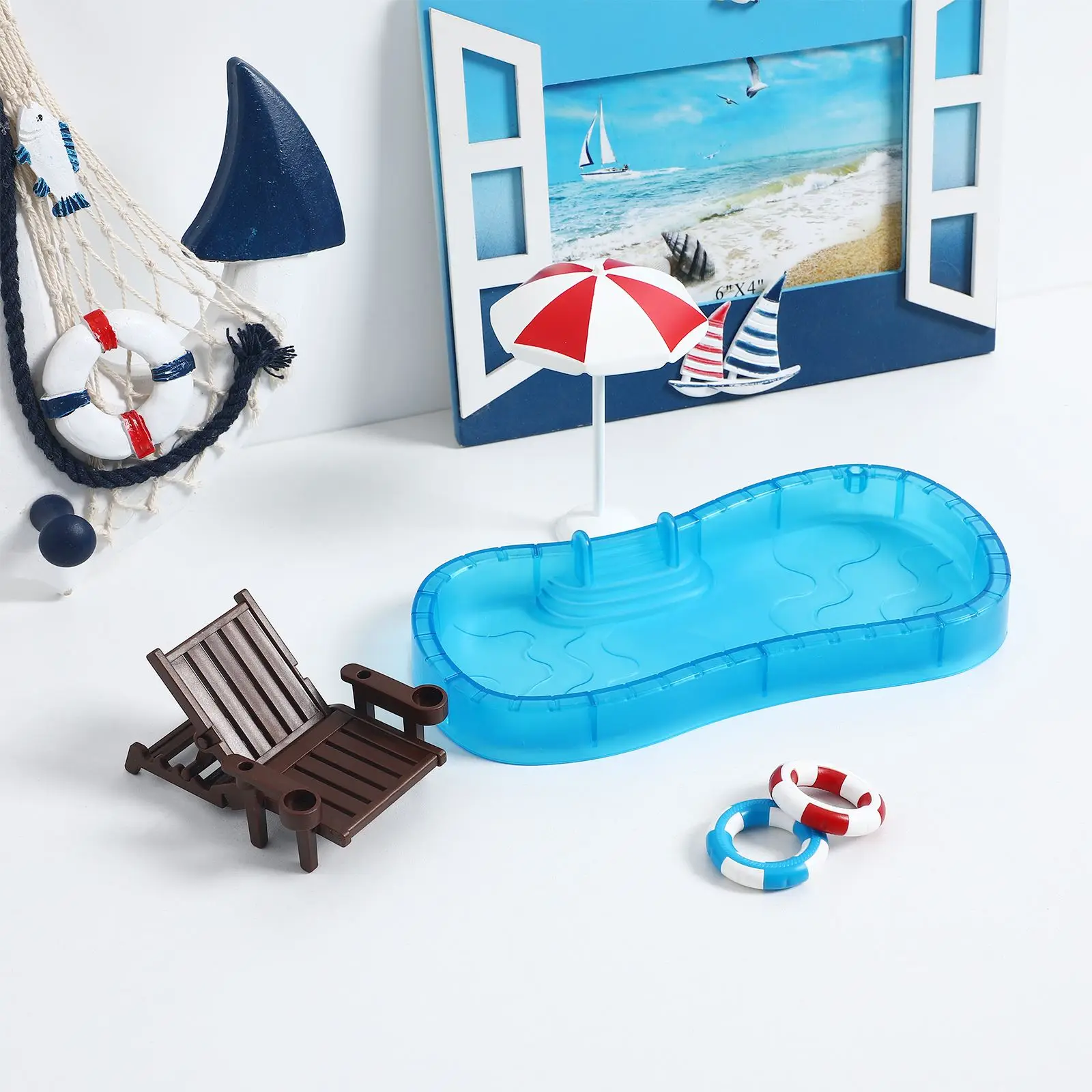 1Set Mini Haus Szene Dekoration Miniatur Schwimmbad Strand Stuhl Regenschirm Modell Haus Sammlung Zubehör Neue