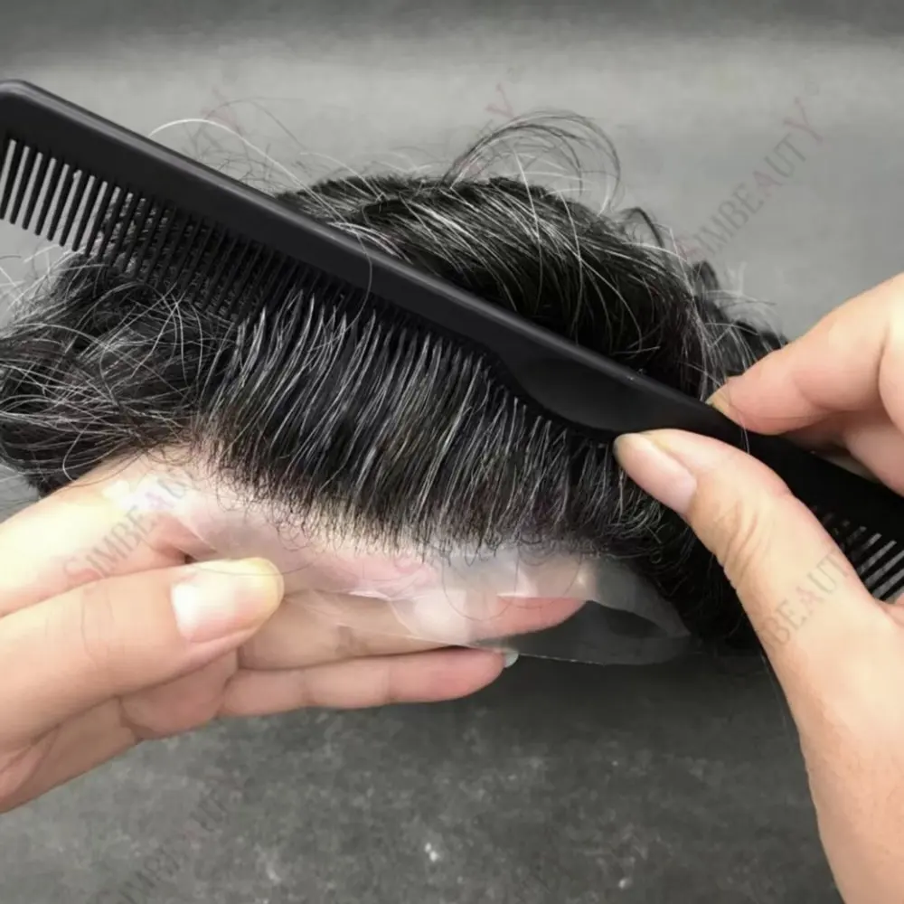 

0.06mm Vloop Thin Skin Pu Human Hair Toupee Men Wig Natural Hairline Male Hair Prothesis Durable Hair Replacement System For Men