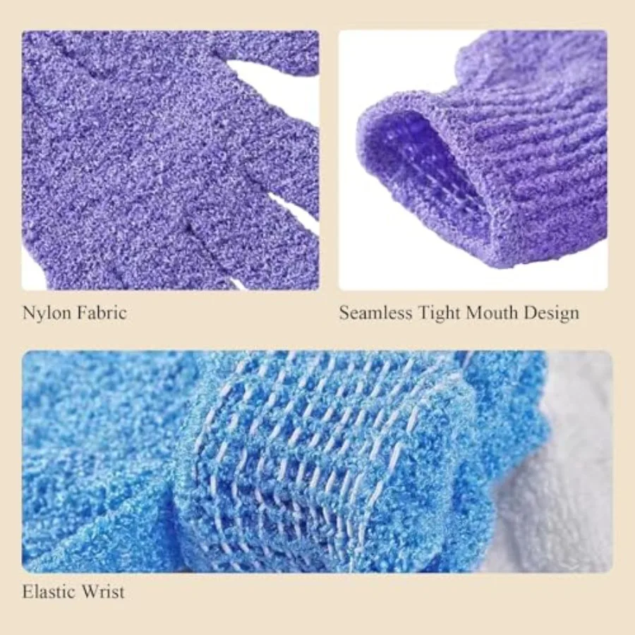 2 PCS Bath Glove Use Loofah Sponge Exfoliating Body Scrubber Deep Cleansing Removes Dead Skin Black
