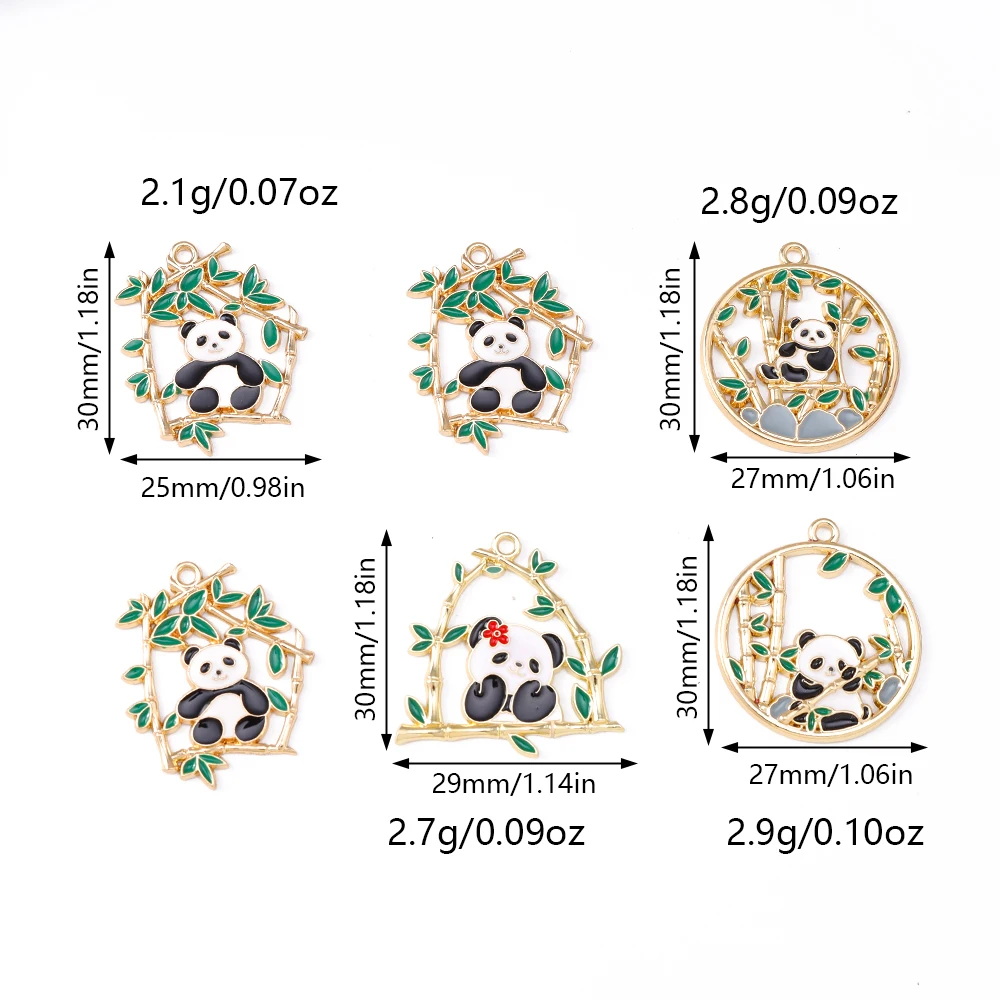 Leslie 10 Stück goldfarbene niedliche Panda-Anhänger, Emaille-Bambus-Panda-Anhänger für DIY-Ohrringe, Halsketten, handgefertigten Schmuck – Detail 1