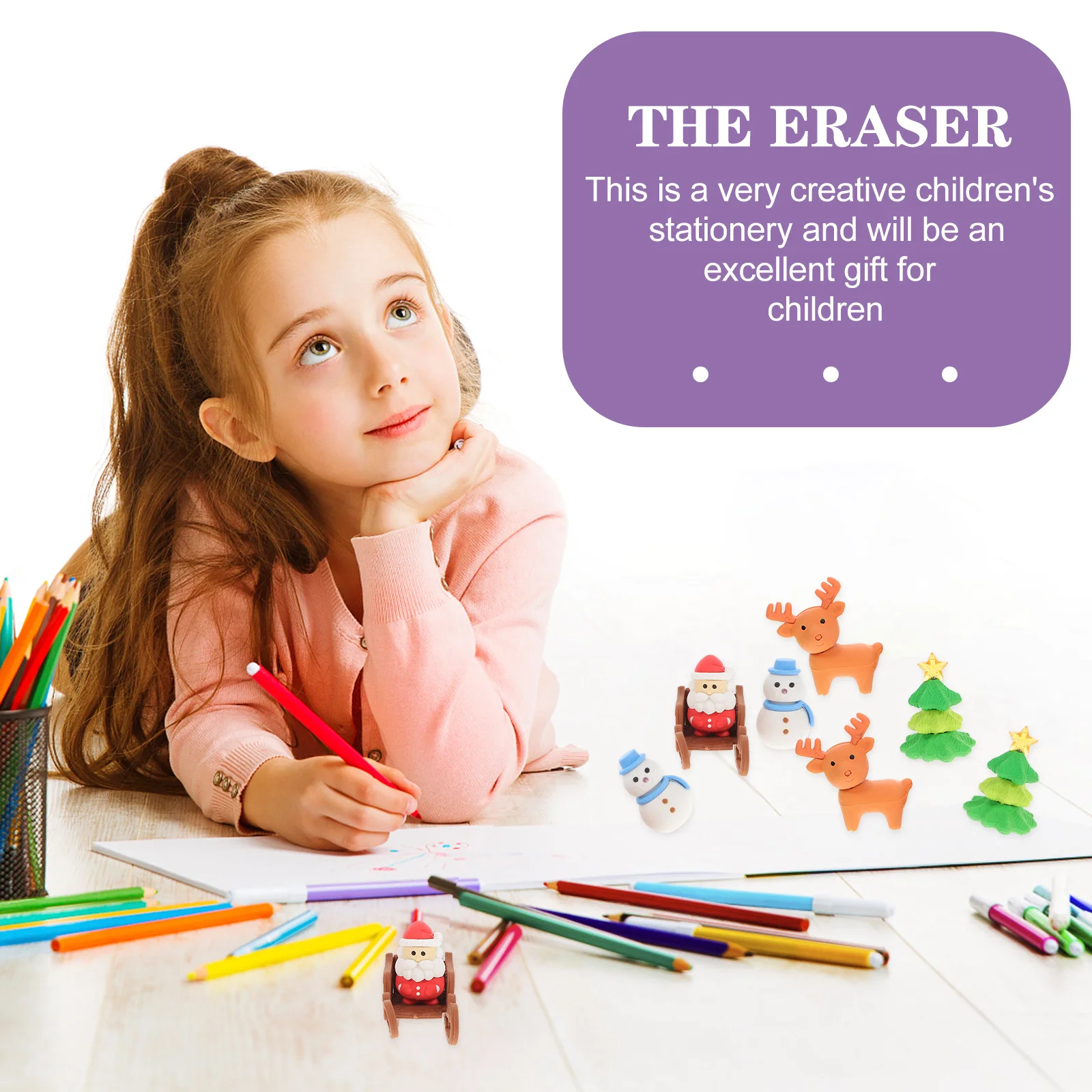 

12Pcs Unique Shape Christmas Eraser Soft Comfortable Safe Portable Suitable for School Drawing Office Collectibles