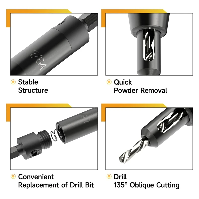 Self Centering Drill Bit Set, For 1/4 In Hex Shank Drill, Countersink Drill Bits For Wood And Hole 3/32In, 7/64In, 1/8In