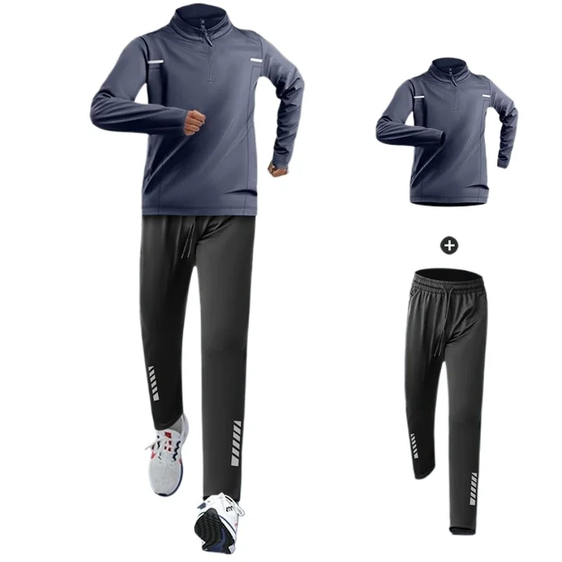 2-pieces-tracksuit-men's-quick-drying-sports-suit-fitness-running-elastic-trousers-with-coat-round-neck-casual-t-shirt