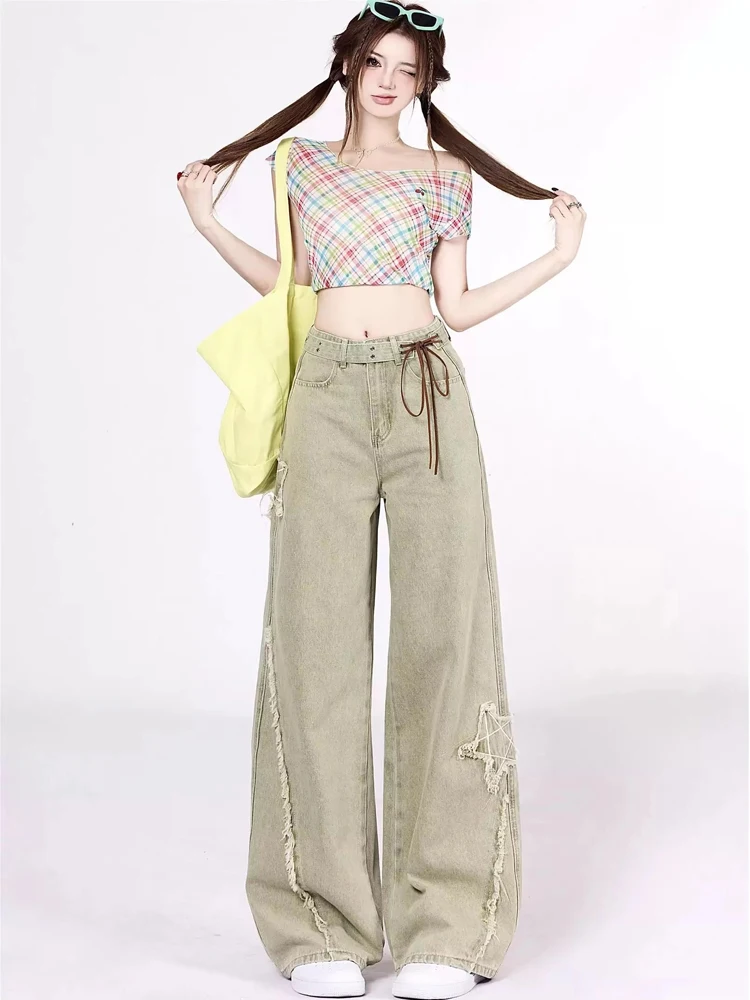 

Casual Retro Wide Leg Emo Denim Trouser Women's Harajuku Solid High Waist Loose Jeans 2024 Autumn Y2K 2000s Sexy Baggy Pants