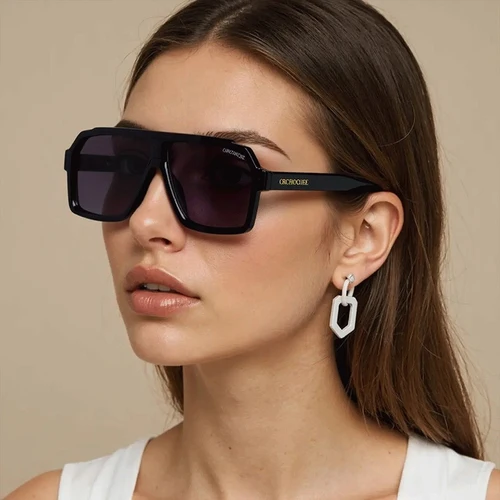 CH Gafas de sol cuadradas de gran tamaño con forma de cara, montura de PC modificada, lente TAC degradada, protección UV400, colores clásicos, moda