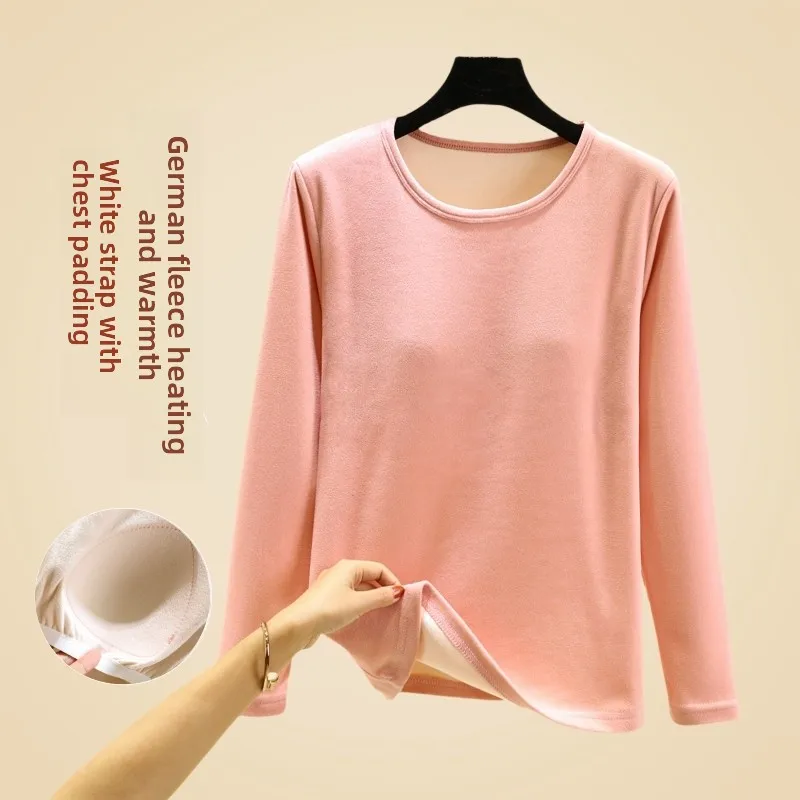 Thiened Fce Warm Top Women's Long Sve round Ne Base Layer irt Inner Wear Underwear Home Clothes Youth Size