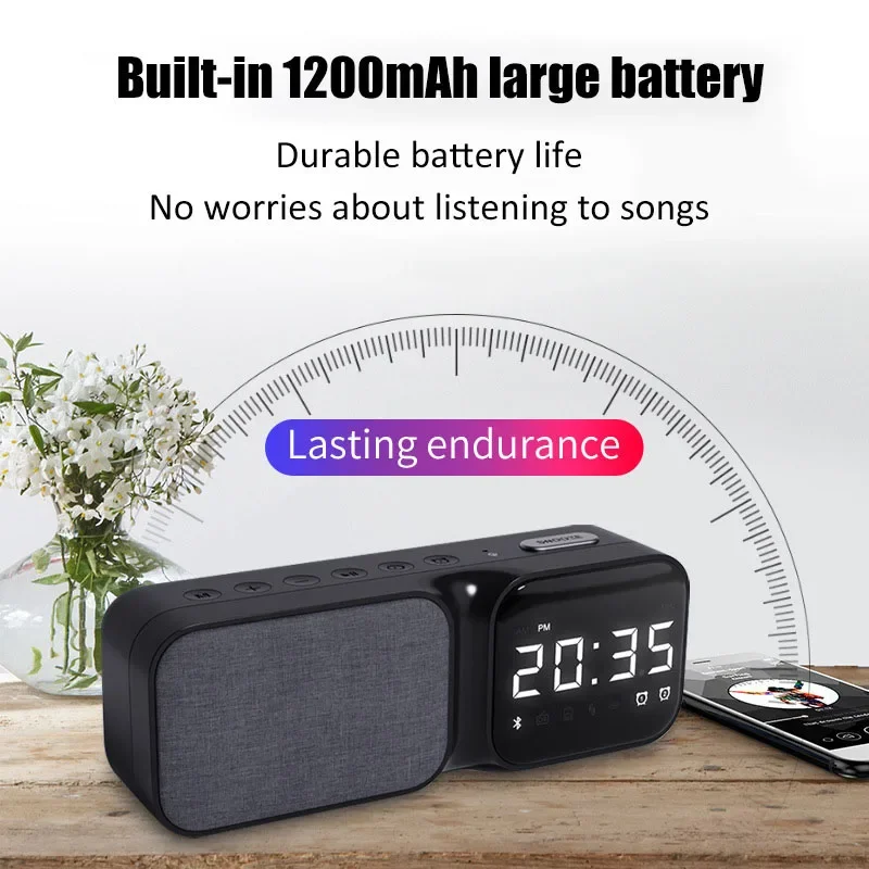 Alarm Clock for Bedroom Office Digital Clock with Bluetooth Speaker FM Small Alarm Clock for Heavy Sleepers Adults Teens Kids