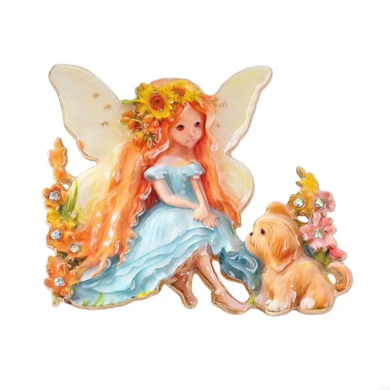  Adorable Fantasy Elf Pin Playful Dog Detailing Alloy Brooch Decorative Item