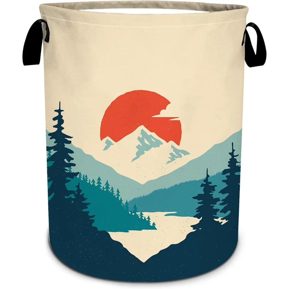 

Mountains Sunset Laundry Basket, Nature Scenery Forest Laundry Hamper Foldable Waterproof Tote Bag Dirty Clothes Storage Bucket